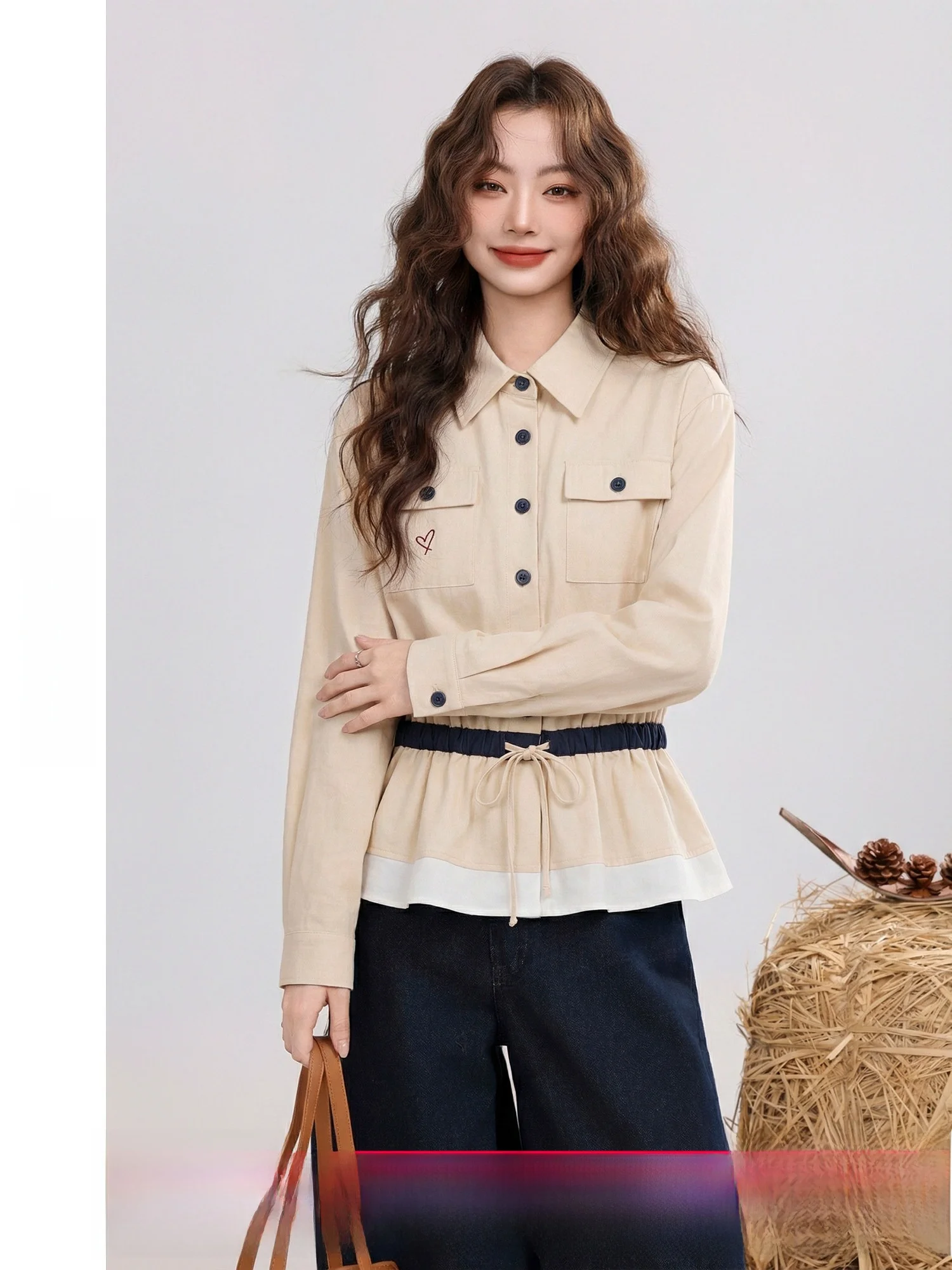 

Ele Sle Dstring irt New Arrival Early Spring Personali Women's Premium Faion Straight Tube Waist Cinched