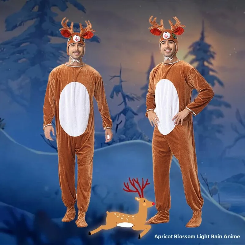 Neues Halloween-Hirsch-Einteiler-Tier-Rollenspiel-Kostüm für Herren und Damen, Paarkleidung, exer Overall für Männer und Frauen