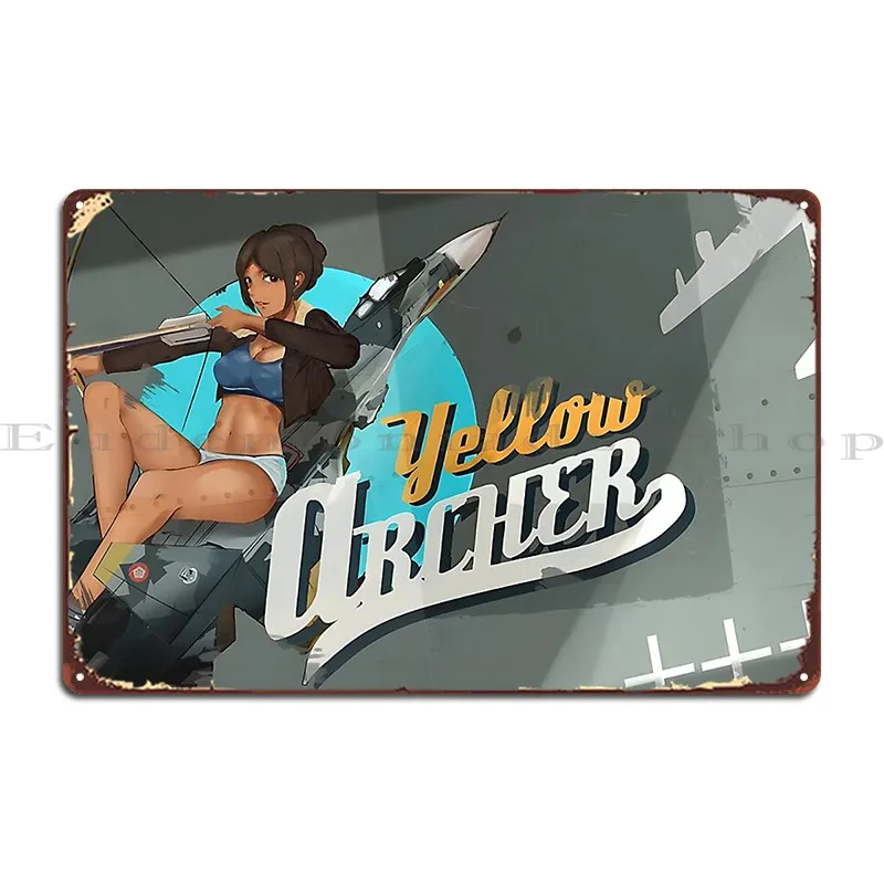 Ace Combat Yellow Archer Pinup Metal Sign Character Club Kitchen Bar Wall Decor Tin Sign Poster