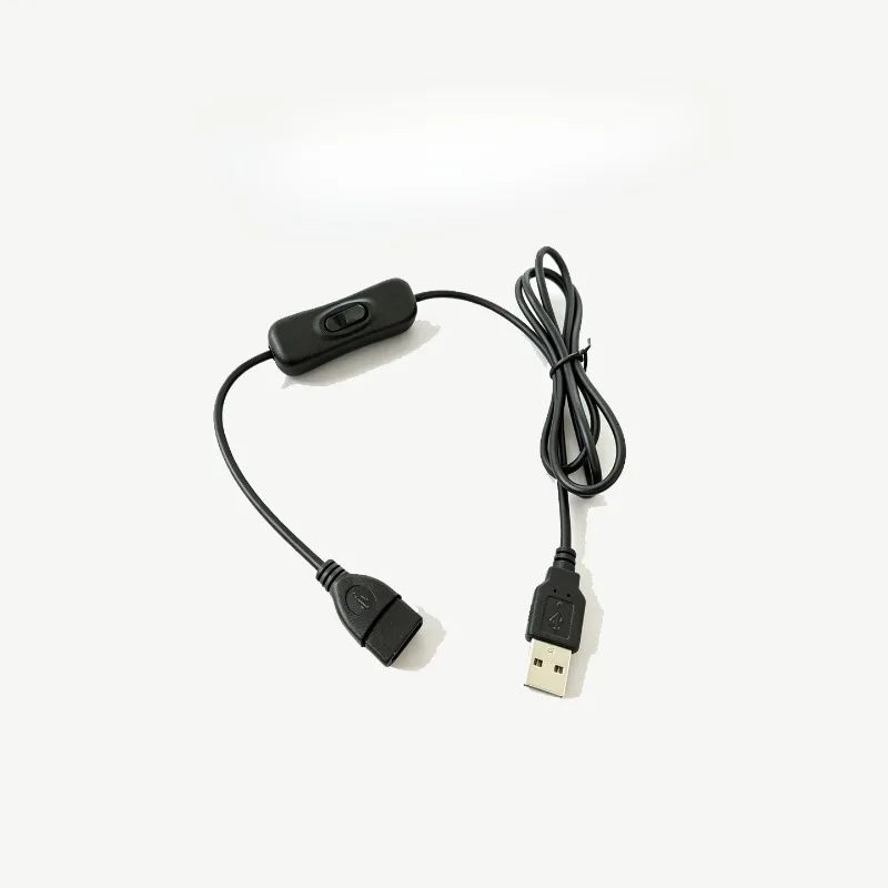 2Pcs Black USB Extension Cable with On‑Off Switch, USB Male to Female 4‑Core Data Control Cord, 1 Meter Long