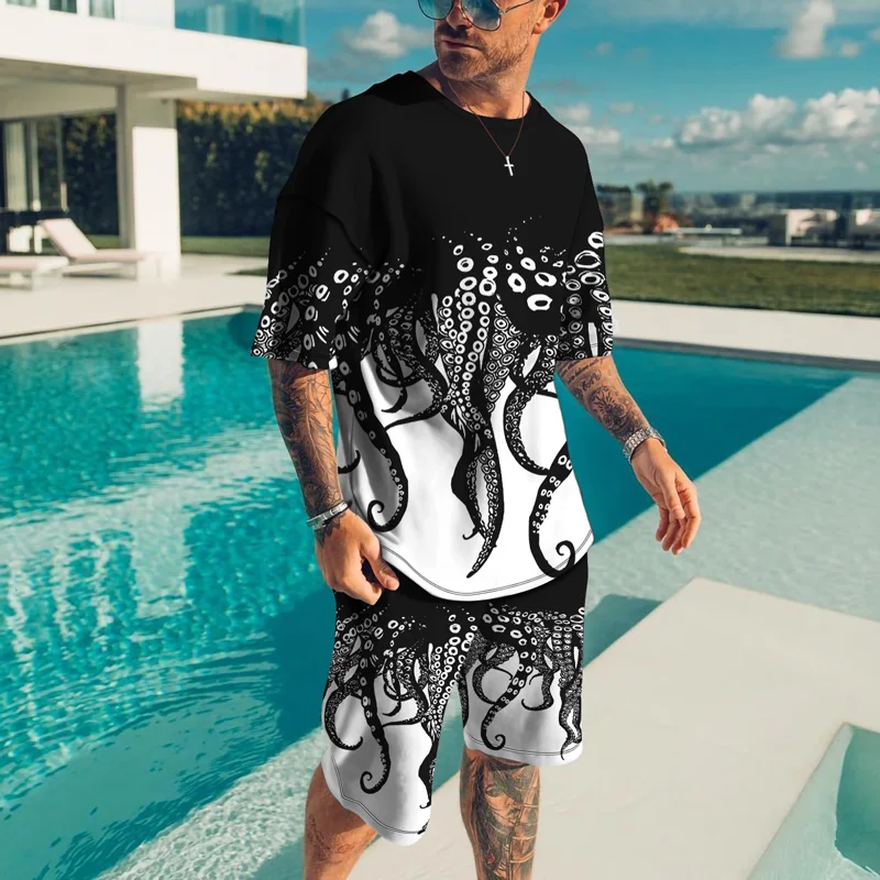 

Summer Sea Monster Tentacle 3D Printed Men's T Shirt Set Harajuku Tracksuit Casual Streetwear Hip Hop Oversized Clothes Outfits