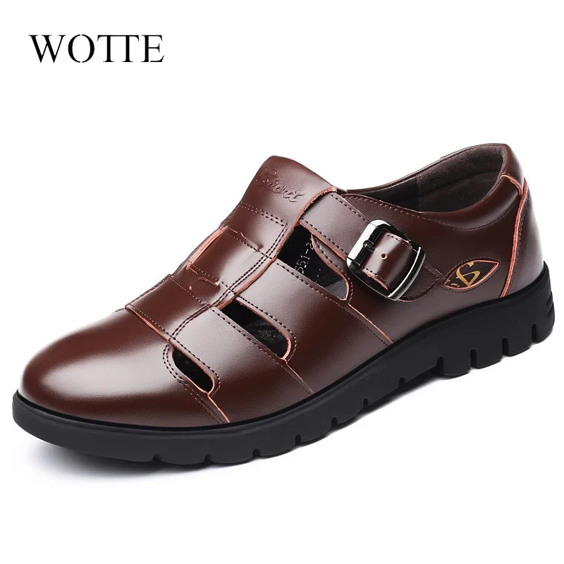 Big Size 46 47 Men\'s Sandals Genuine Leather Shoes Men Flats Sandals Breathable Footwear Men\'s Shoes Hollow Out Leather sandals