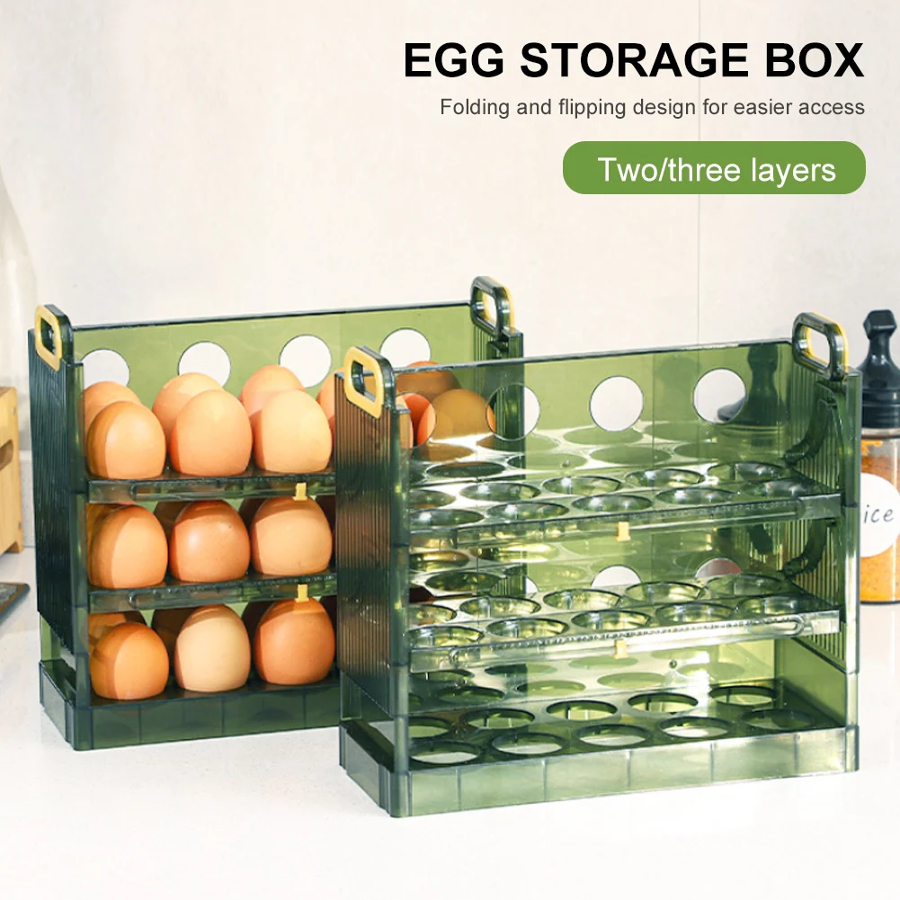 

2/3Tier Egg Holder For Refrigerator Foldable Egg Storage Box Large Capacity Egg Container Kitchen Refrigerator Food Organizer