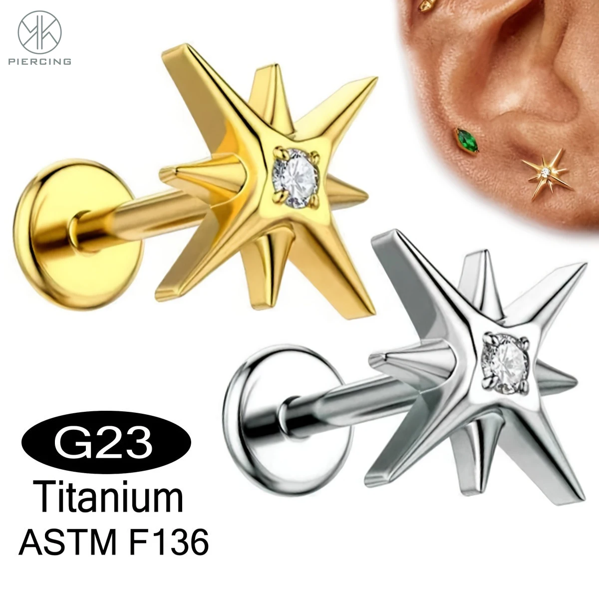 Titanium Arctic-Star-Design Nose Piercing Ear Bone Hypoallergenic Jewelry Body Piercing Studs Classic Trendy Punk Earrings