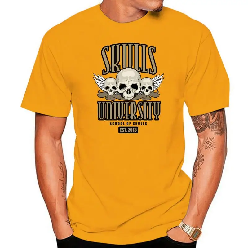 Men's Tshirt Skulls University Print Tops T Shirt 100% Cotton O Neck Short Sleeve Design Tshirts Summer Tees Free Shipping