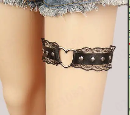 Women's Leather Leg Garter Heart Shape Design Adjustable Elastic Design Strap Punk Thigh Loop  Elastic Leather Garter