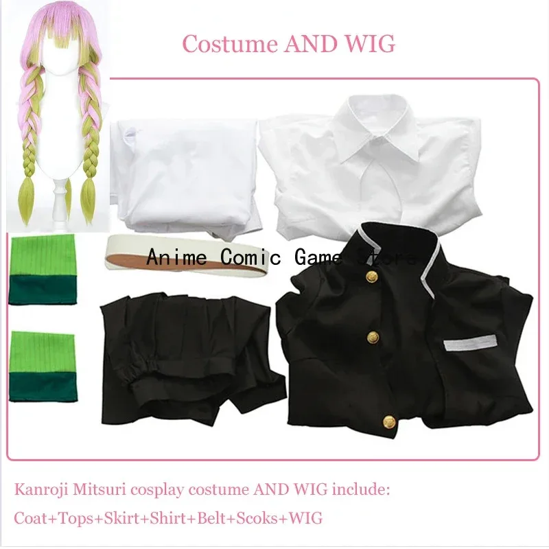Disponibile Kanroji Mitsuri Costume Cosplay Parrucca Anime Kimono Kisatsutai Abiti sexy Festa di Halloween per donne Ragazza