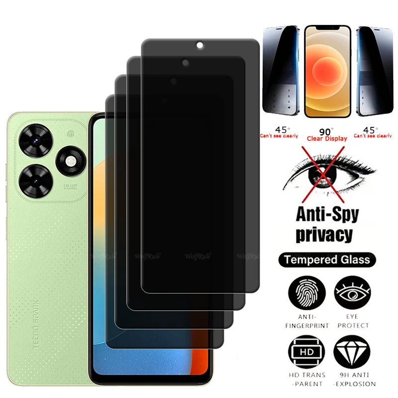 

4Pcs For Tecno Spark GO 2024 Glass Tecno Spark GO 2024 Tempered Glass 9H Privacy Anti-Spy Screen Protector Tecno Spark GO 2024