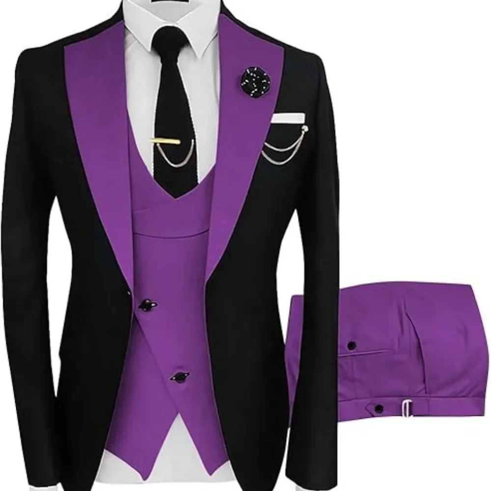 

Purple Suits Slim Fit 3 Piece Italian Gentleman Style Suit Men Wedding Prom Party Business(Blazer+Vest+Pants)