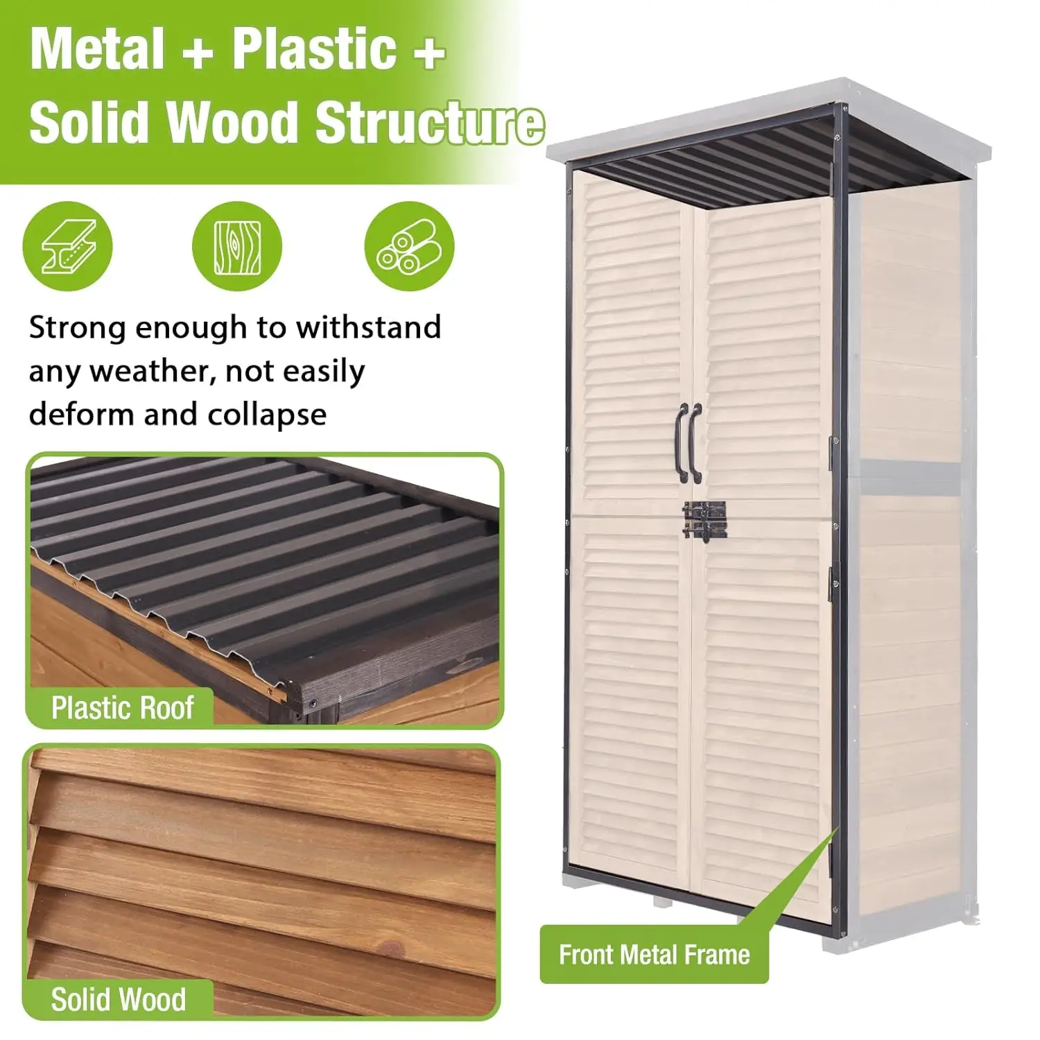 #Outdoor Metal Storage Cabinet Shed with Floor Adjustable Shelves Waterproof Garden Tool, Customized
