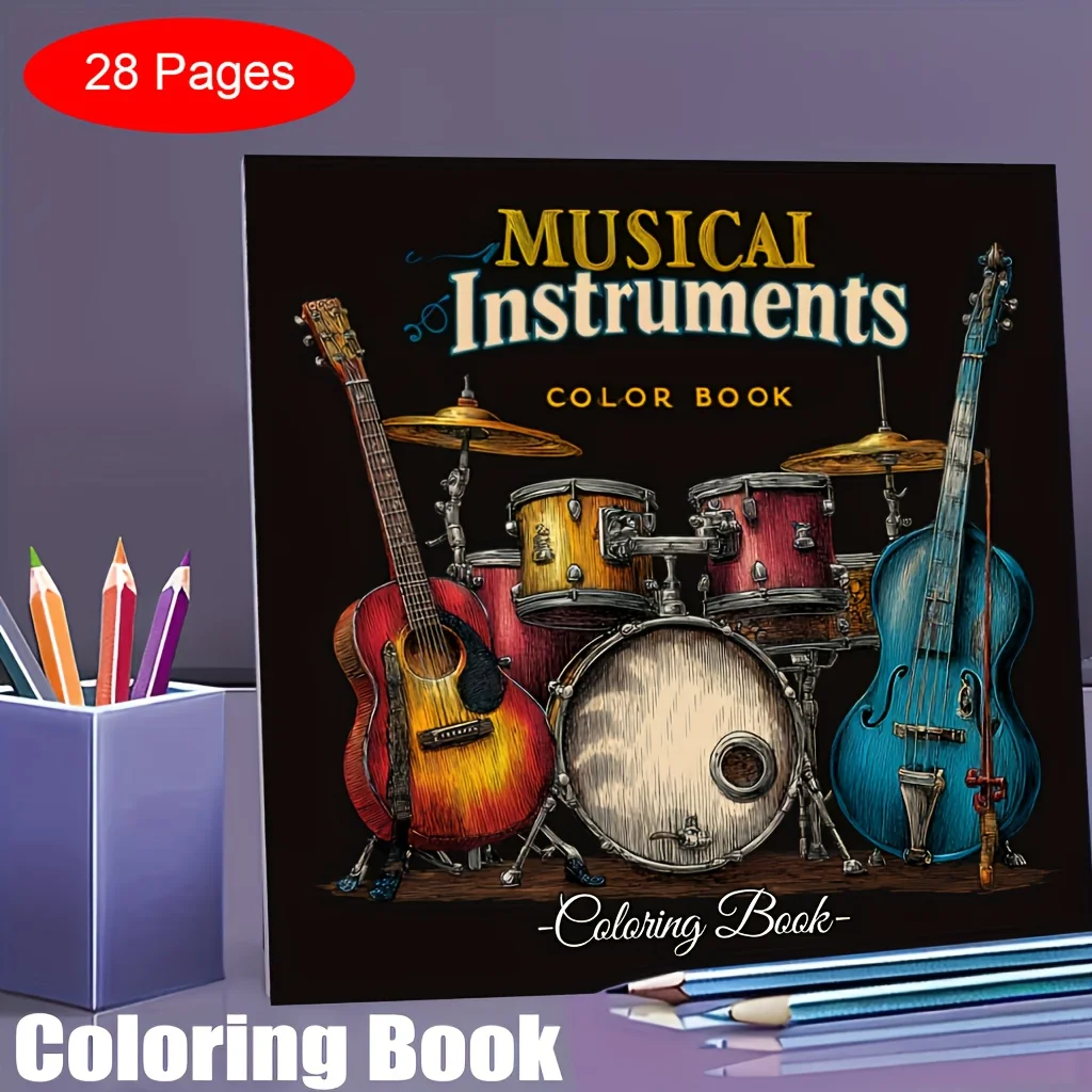 

28 Pages Musical Instrument Coloring Book Coloring Book for Adult Stress Reduction | Colouring Book for Stress Relief