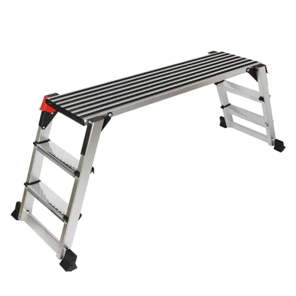 Portable Aluminum Work Bench 2 Step Ladder Folding Platform Skid Resistant Heavy Duty 660lbs Capacity Easy Assembly Safe Design