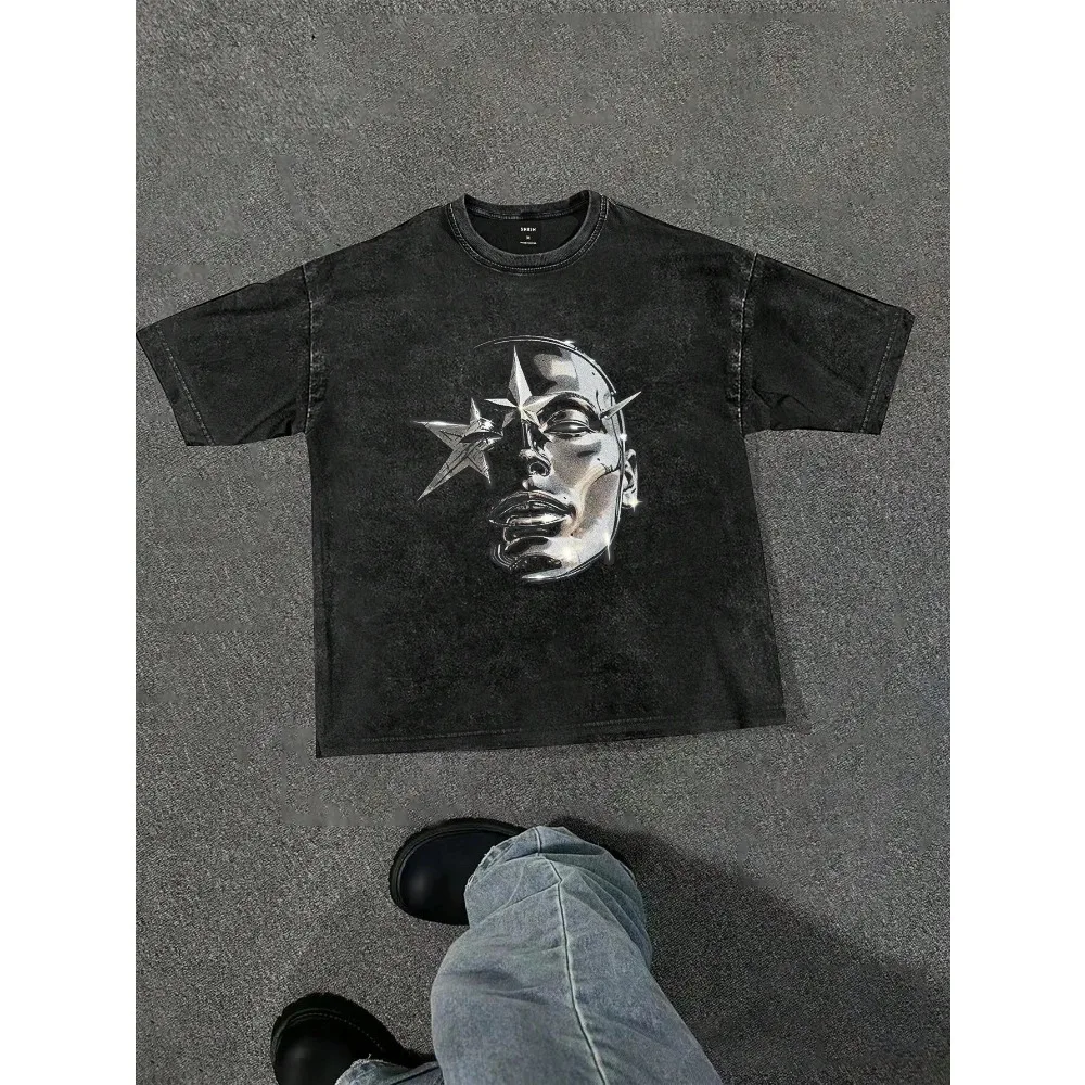 Men\'s Summer Casual Short Sleeve T-Shirt with Star and Character Print Round Neck Harajuku Y2k Pro Choice Oversized T Shirt