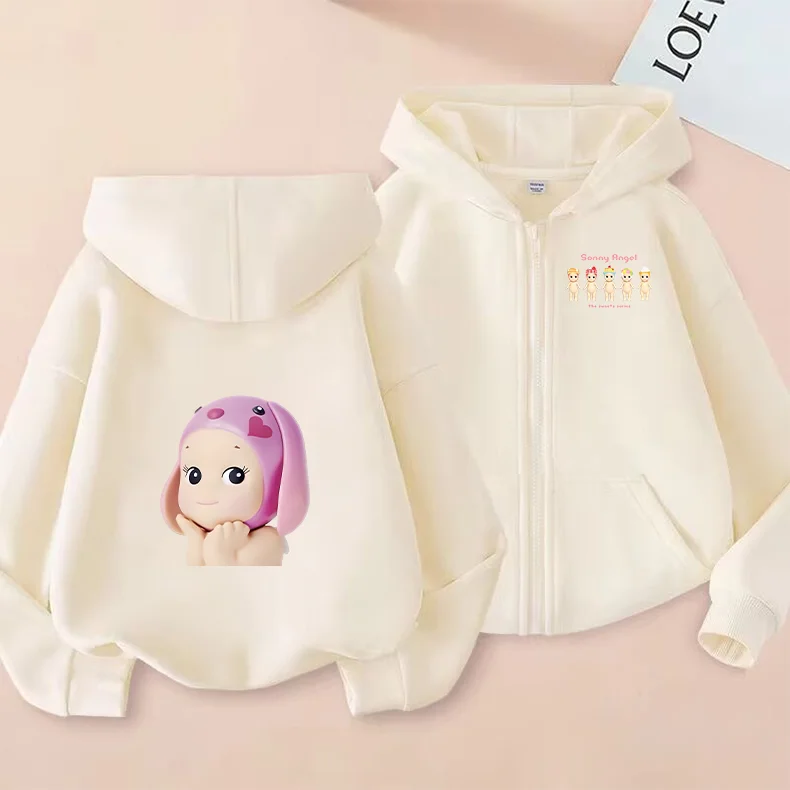 Pull à fermeture éclair Macny Angel pour enfants, motif imprimé dessin animé Harajuku, sweat à capuche chaud pour garçons, manteau pour filles, cardigan de sport décontracté