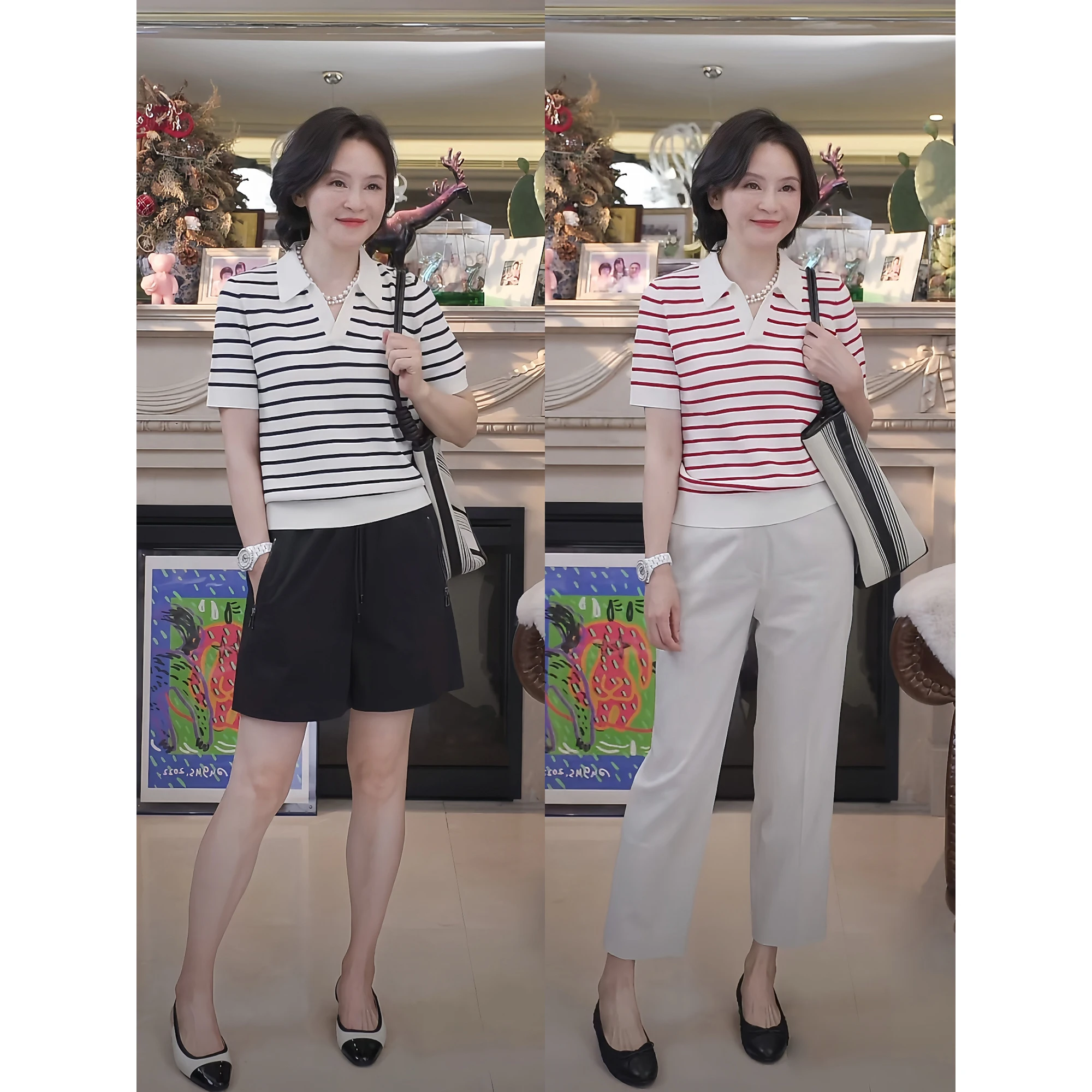 

Comfortable Striped irt Casual Summer Women's Faion Classic Sle Versatile Casual Fit ort Sve Ne Top