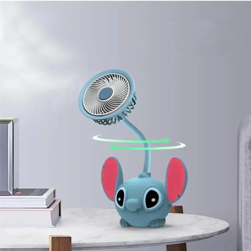 Ventilador pequeno recarregável ponto Disney, radiador ajustável, anjo bonito dos desenhos animados, alta temperatura, presentes de feriado para meninas e crianças, verão