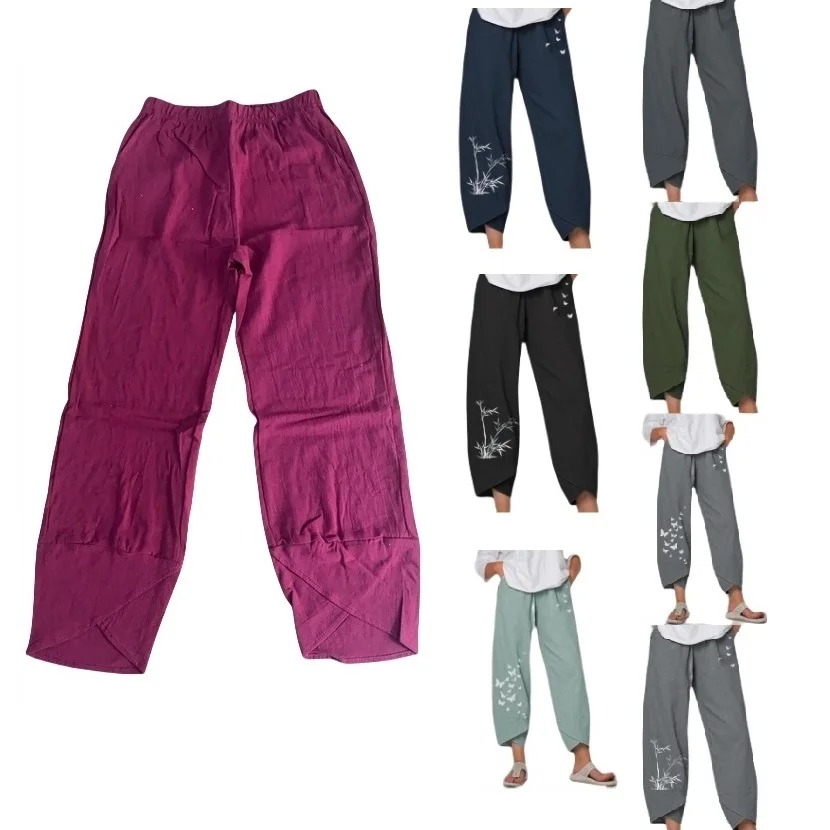 

Elastic Waist Womens Harem Pants Linen Cotton Female's Bottoms for Spring & Summer Casual Home Pants