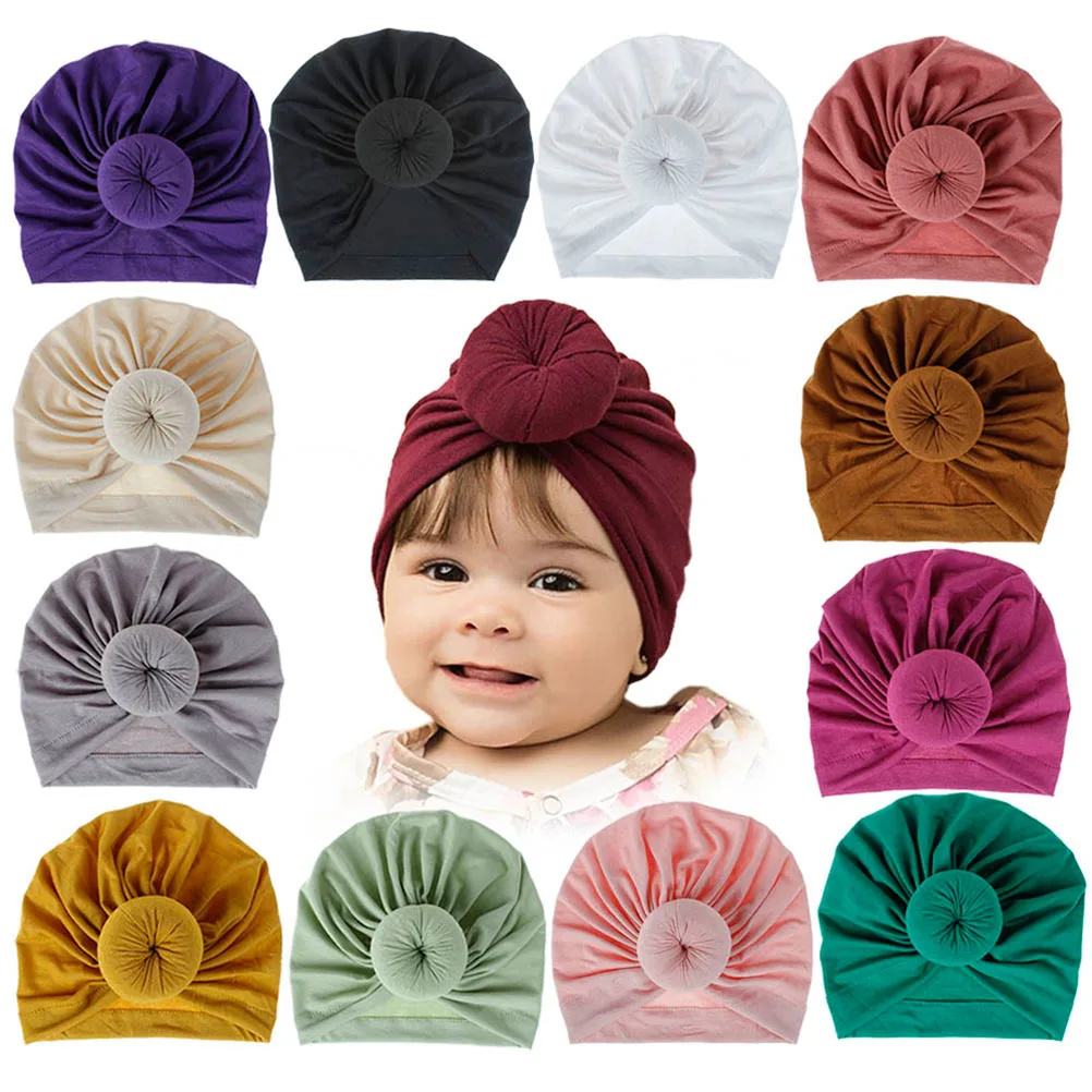 

Baby Hat Headdress Doughnut Cotton Cap for Kids Knitting Child Hat Soft Comfortable Warm Stretchy Breathable Cozy Charm Bright