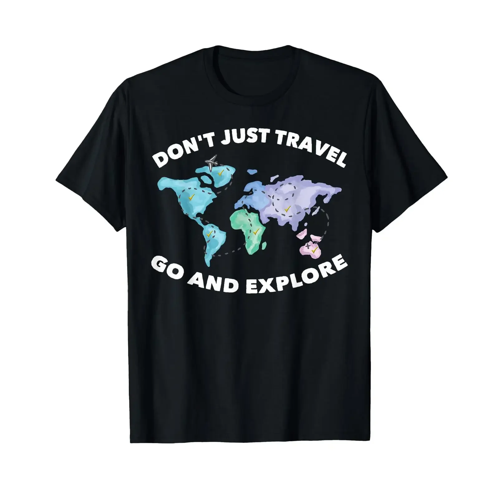 Camiseta de vacaciones con estampado de anuncio patrocinado: Viaja, no solo viaja, explora, negra, vintage, lavada, suave, versátil, informal, transpirable