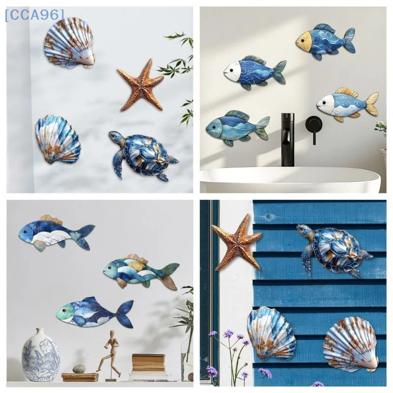 Ornement mural de poisson bleu en bois, signe de poisson rustique sculpté à la main, pendentif drôle, Art mural, décoration d'animaux de l'océan