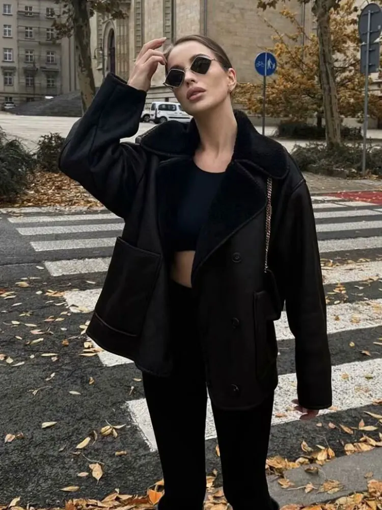 معاطف نسائية كاجوال من الجلد الصناعي من HH سترة كلاسيكية ذات صدر واحد وأكمام طويلة مع جيوب ملابس خروج عصرية