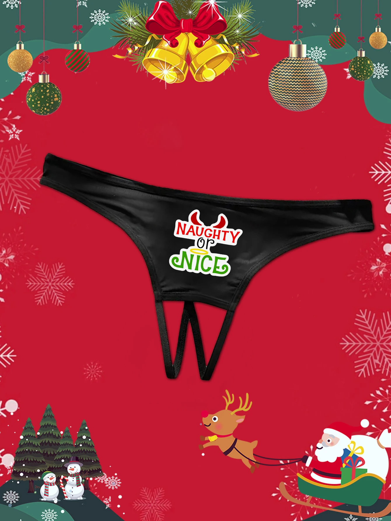 Women Sexy Christmas Panties Crotch Opening Thong with naughty or nice Prints Briefs Intimates Lingerie S M L XL