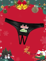 Women Sexy Christmas Panties Crotch Opening Thong with naughty or nice Prints Briefs Intimates Lingerie S M L XL