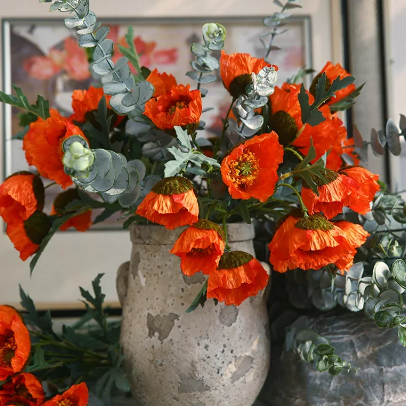 4 Cabeça Artificial Poppy Flower Casamento Home Decoração 46cm Flores Home Decoração Hotel Homestay Home Decoração