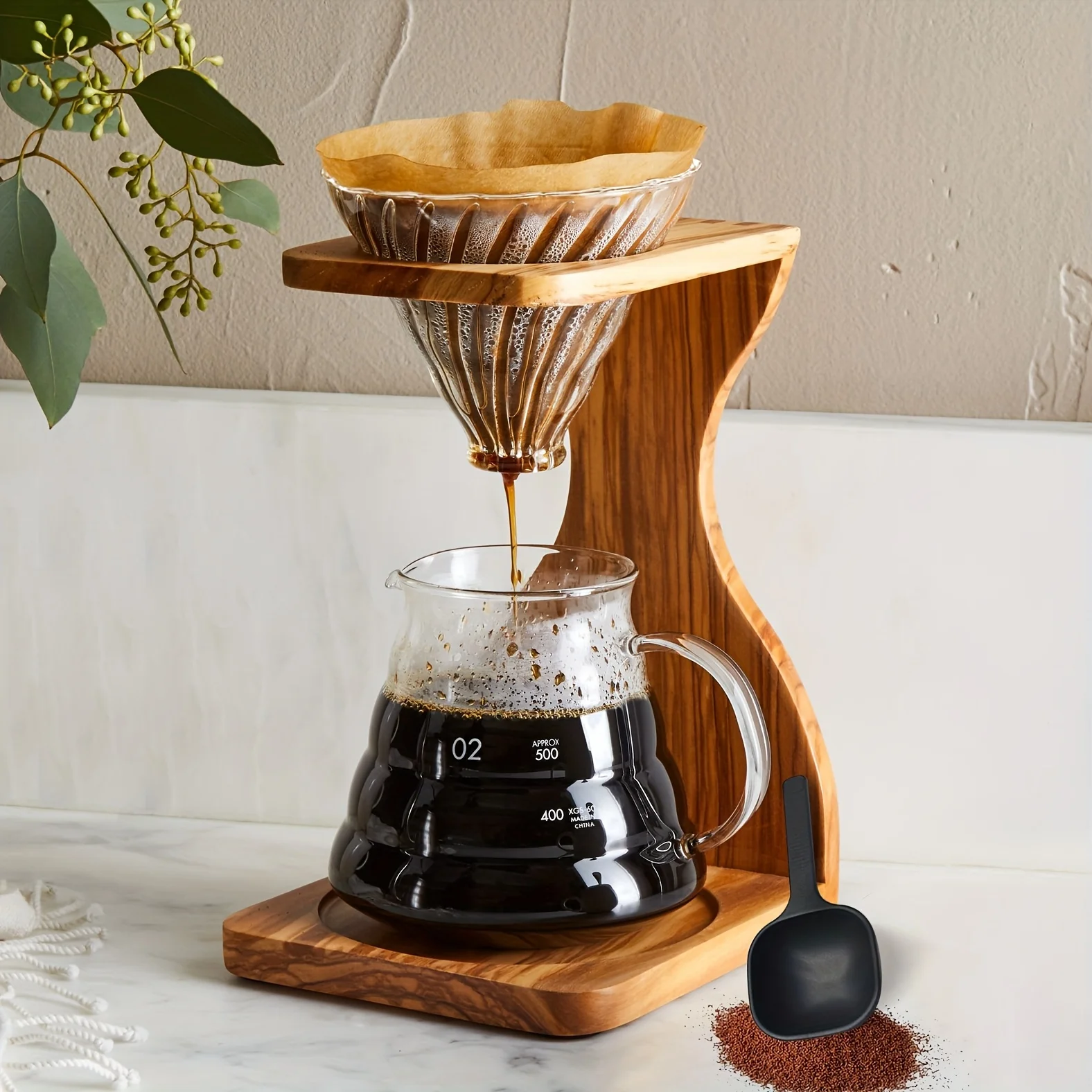 Juego de café de borosilicato resistente al calor, gotero con mango desmontable, 3 tamaños para el hogar/oficina/café.