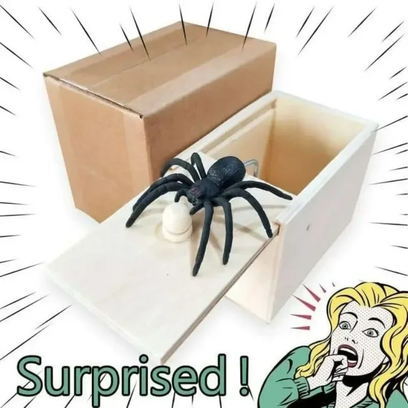 Wooden Prank Trick Surprise Toy Scare Toy Box Gag Spider Pranks Stuff Toys Home Office Kid Friend Play Joke Gift Surprising Box