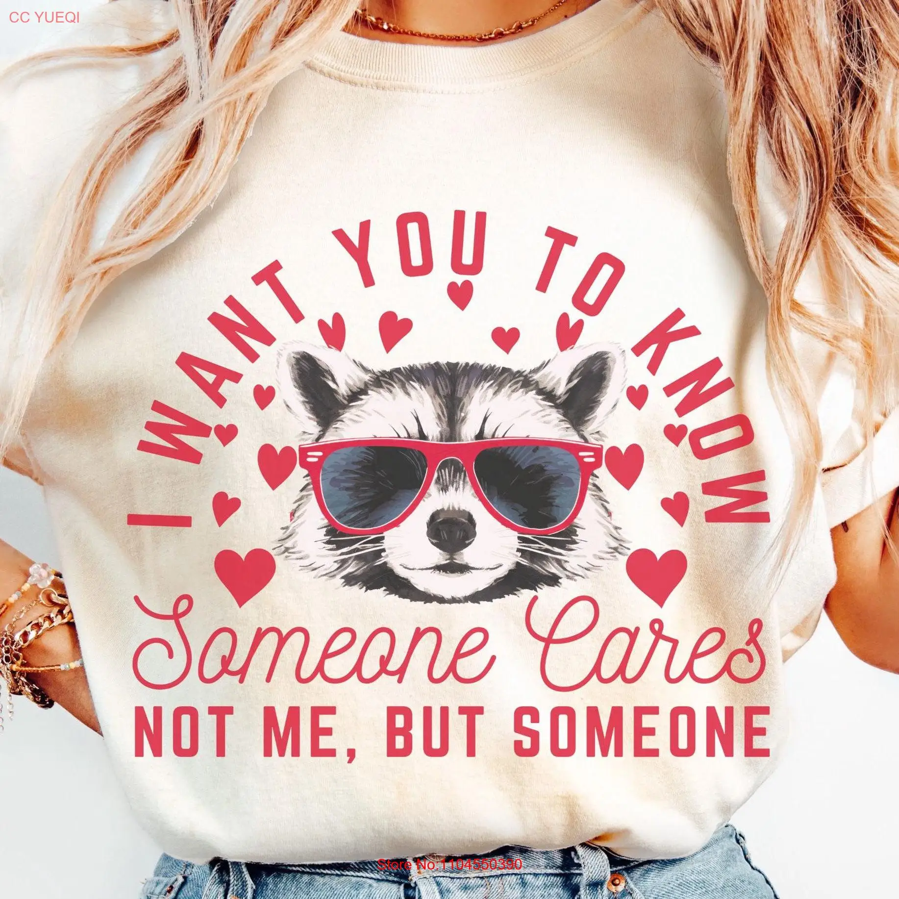 

Comfort Colors Someone Cares T Shirt Sarcastic Raccoon Valentines Day Top Funny Feral VDay Cool Streetcat Hearts Lover