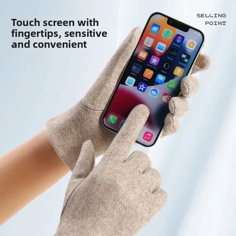 Women's Thermal Warm Gloves for Autumn Winter Imitation Cashmere Thickened Touch Screen Windproof Coldproof Skiing And Driving