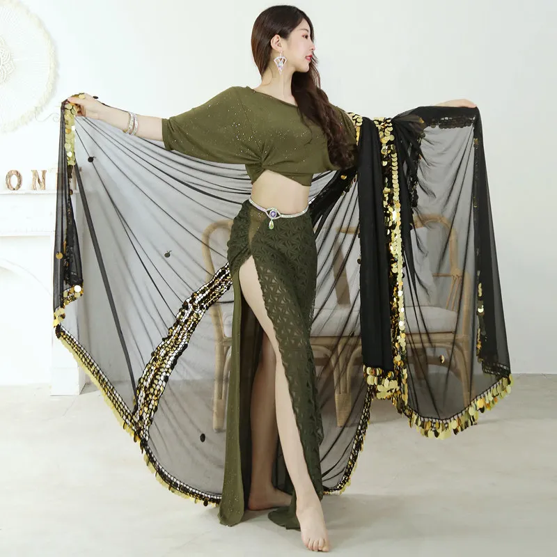 

Женский шарф для танца живота Малайя, плетенные вручную шарфы, украшенные блестками, блестящий реквизит для выступлений, сценический реквизит