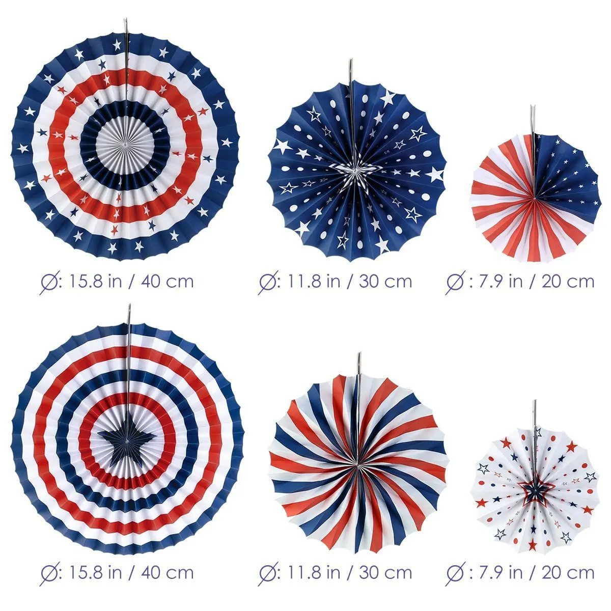 50Sets Independence Day Party Hanging Paper Fans Decorations Patriotic 4th of July Party Ceiling Hangings Photo Booth Backdrops