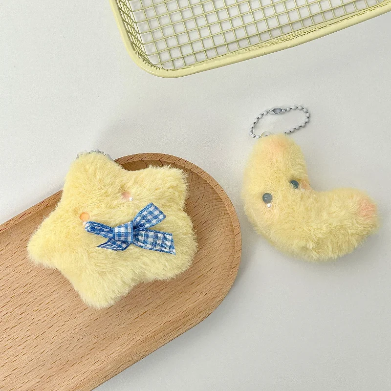 Cute Stars Plush Toy Keychain Girls Fluffy Soft Cute Backpack Bag Pendant Practical Mini Yellow Keychain Charms Keychains Gifts
