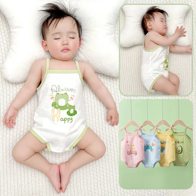Cartoon Baby Sling Romper Toddler Summer Clothes Thin Cotton Newborn Pajamas Children Jumpsuit Onesie Outfits Triangle Bodysuit