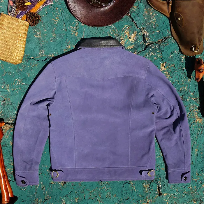 Men Purple Suede Cowhide Genuine Leather Jacket Mendoza Moon Pocket Lapel Fashion Biker Coat 122 S6b0cfe590e3e49498821e4664b6dc5d51