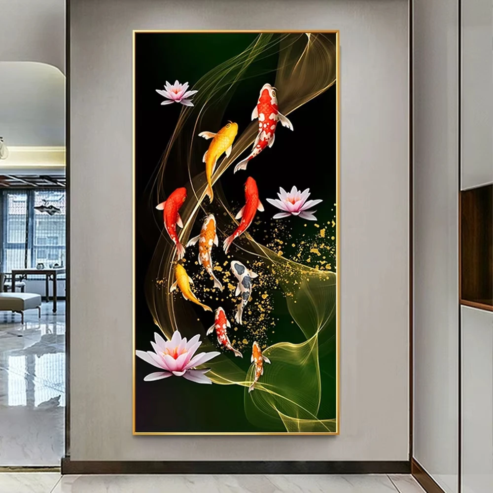 5D DIY Diamant-Malerei-Set Chinesischer Roter Koi-Karpfen Glücksbringer Kunst Vollflächiges Strass-Mosaik Wanddekoration Geschenk für Zuhause