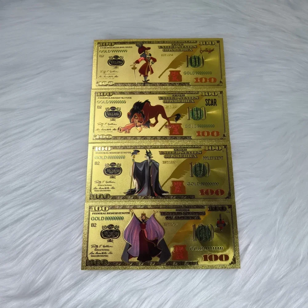 Carte de film MINISO 4 modèles |   Billets d'or des méchants/princeses des dessins animés et des dessins animés américains |   Cadeau de jouet de collection pour enfants pour anniversaire