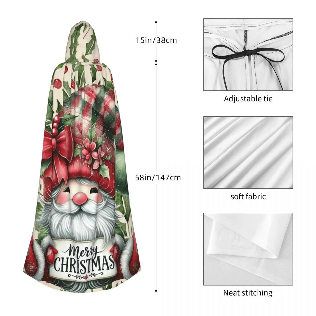 يوم عيد الميلاد عيد الميلاد سانتا كلوز عباءة طويلة مقنعين الساحرة القرون الوسطى زي تأثيري كيب HalloweenParty الكبار للجنسين