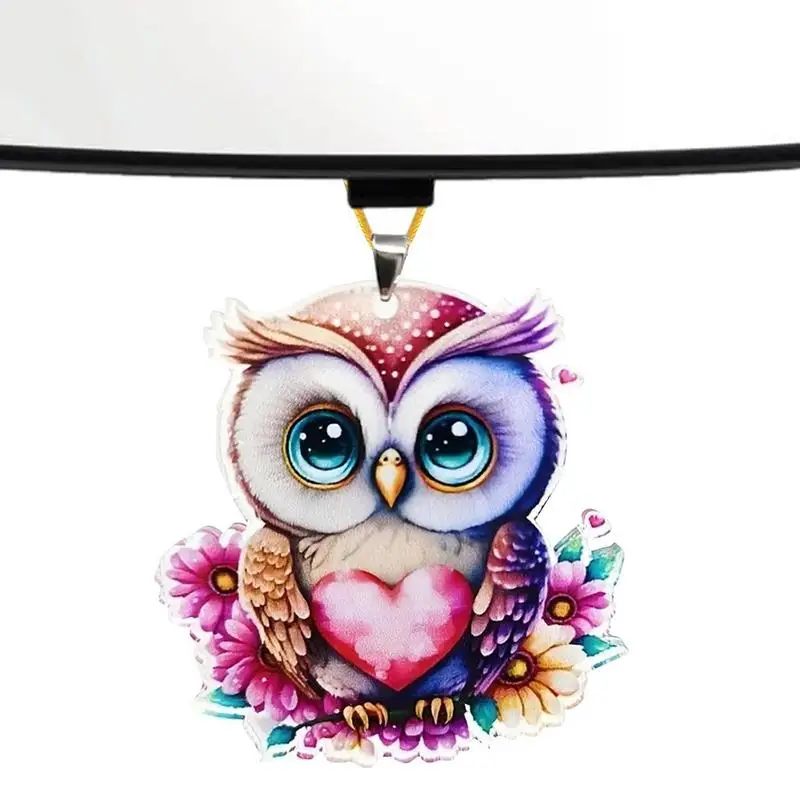 Car Rear View Mirror Ornament Mechanical Owl Pendant Keychain Charm 2D Acrylic Interior Accessories Excellent In Workmanship