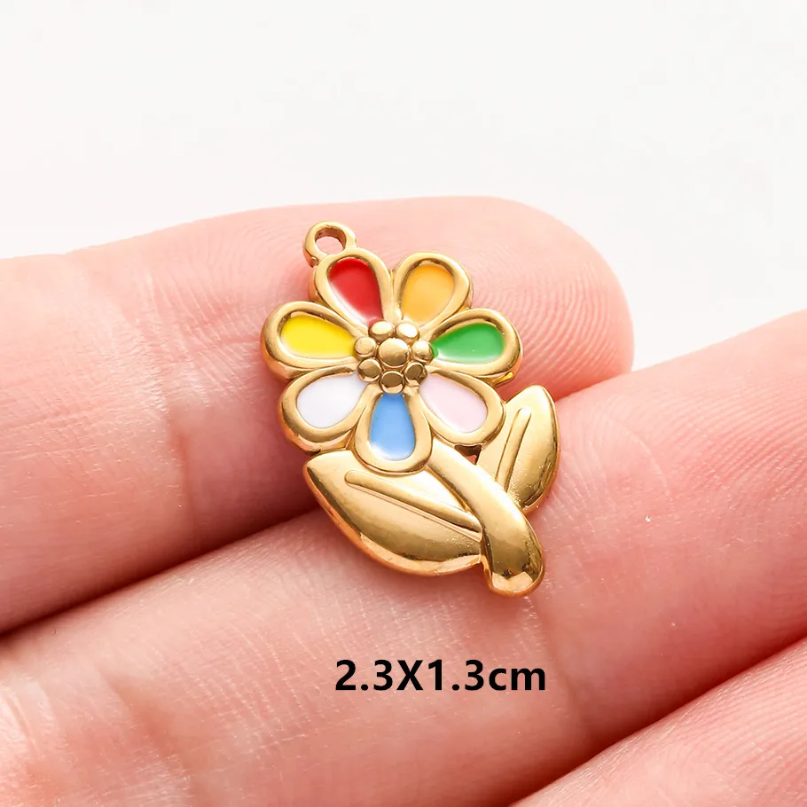Echte Naturperlen, ovale, unregelmäßige Rosenblüten-Tulpen-Anhänger, bunte Emaille-Charms, Edelstahl-Charms für die Schmuckherstellung, Großhandel. – Detail 18