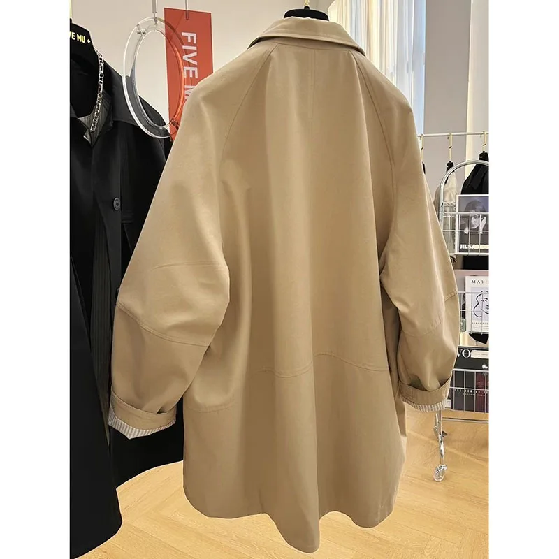 2026 New Loose Mid-Long Pocket Trench Coat Women's Spring Autumn Thin Tooling Single-Breasted Khaki Windbreaker Outerwear