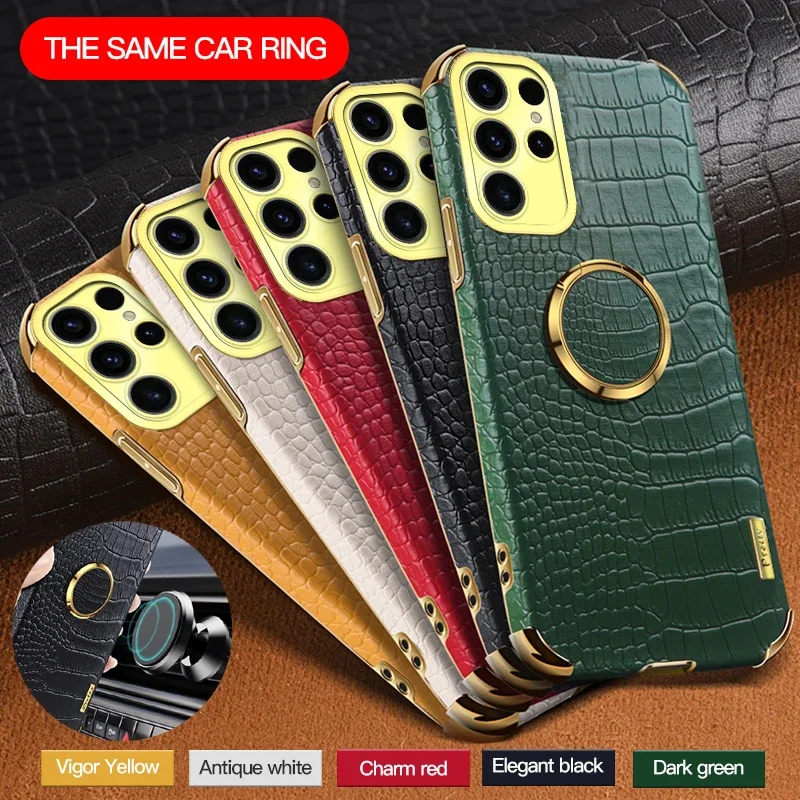 Funda de piel sintética de cocodrilo para Samsung Galaxy S25 Edge S22 S20 Plus S23 S21 FE S24 soporte Ultra magnético fundas de teléfono de cubierta suave