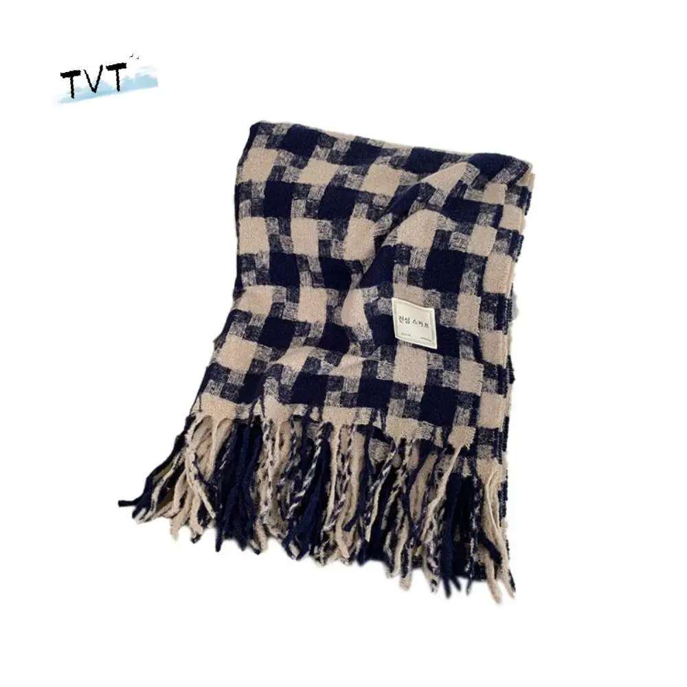 

Elegant Tassel Plaid Wool Scarf Plush Cashmere Shawl Winter Cashmere Scarves Korean Style Scarves Wool Scarves Long Shawl Girl