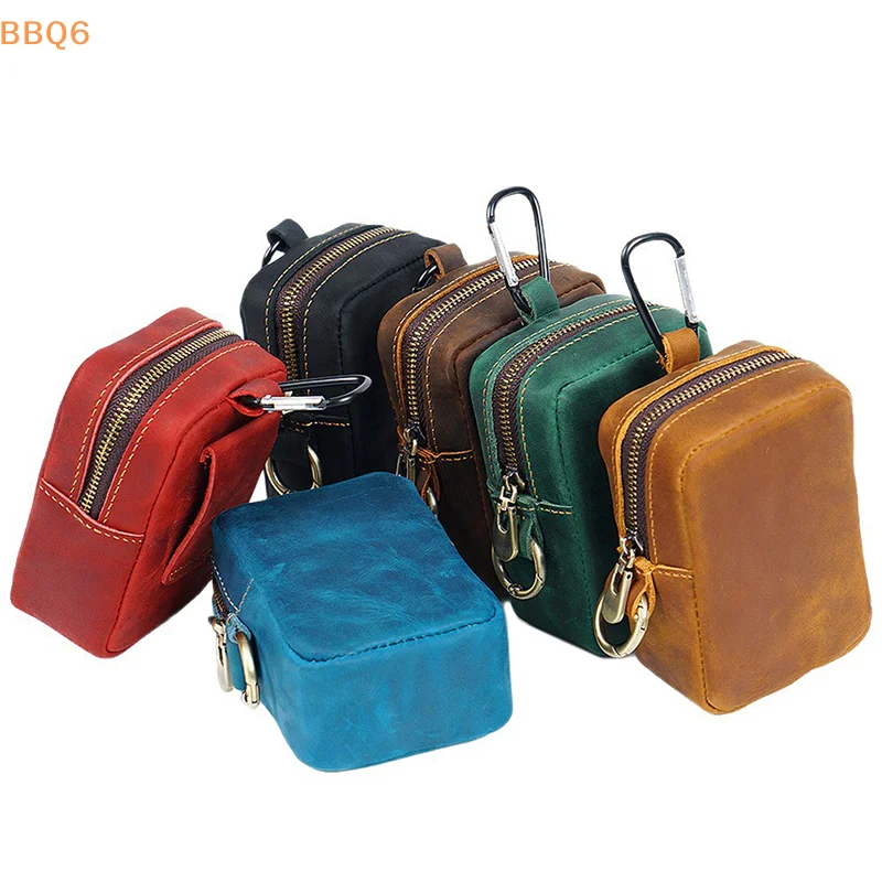 *Leather Bag With Zipper Key Holder Coin Wallet Card Pouch Belt Waist Bag For Outdoor Running Sports Coins Vintage Small Purse