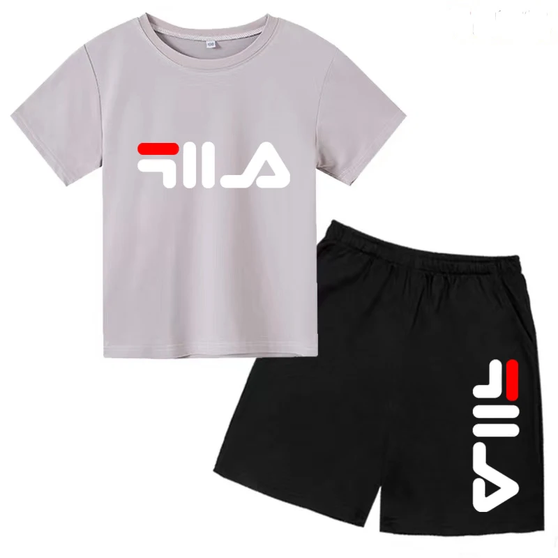 Kids Summer Causal Letter Print Soft Round Neck T-shirts+Pants 2pcs Sporty Suits 2-13 Years Boys Girls Outfits Children Clothes