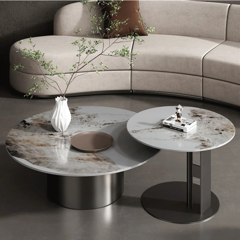 

Minimalist bright rock slab coffee table combination living room small apartment light luxury model room