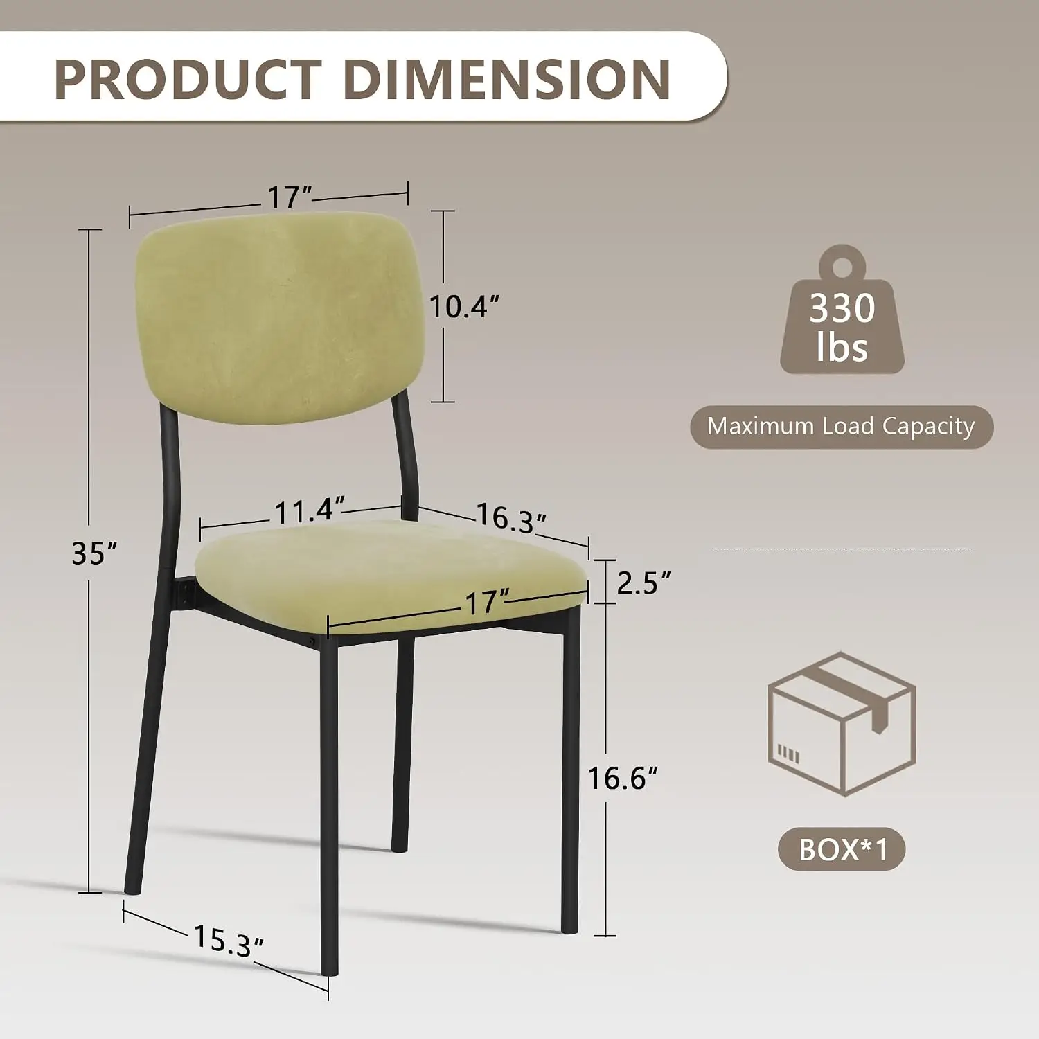 Velvet Dining Chairs Set 4, Stackable Kitchen & Living Room Chairs with Upholstered Backrest & Metal Legs, Green, Customized