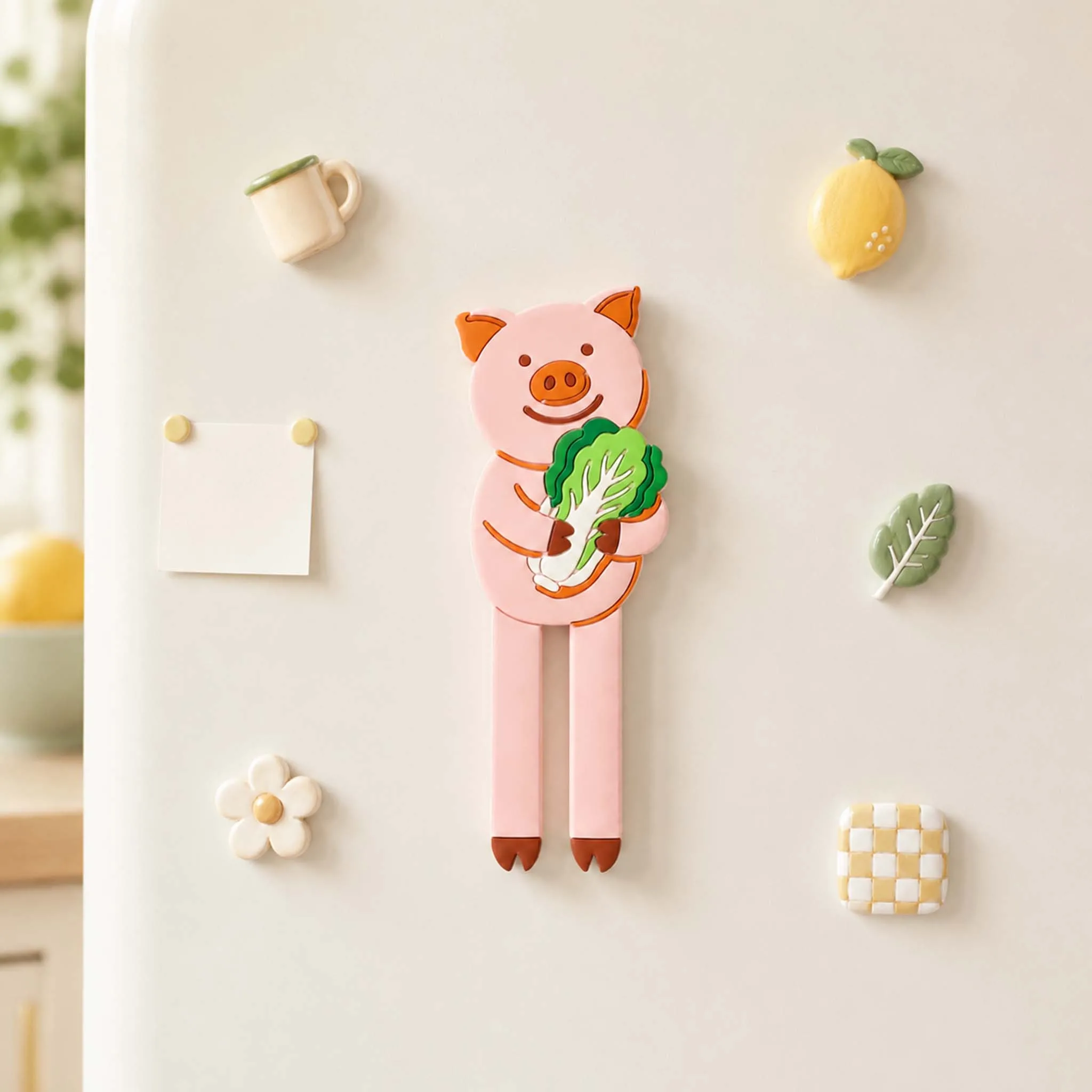 Cute Pig Cabbage Fridge Magnet Hook Bendable Legs Magnetic Refrigerator Multi-function Key Bag Hanger for Home Kitchen
